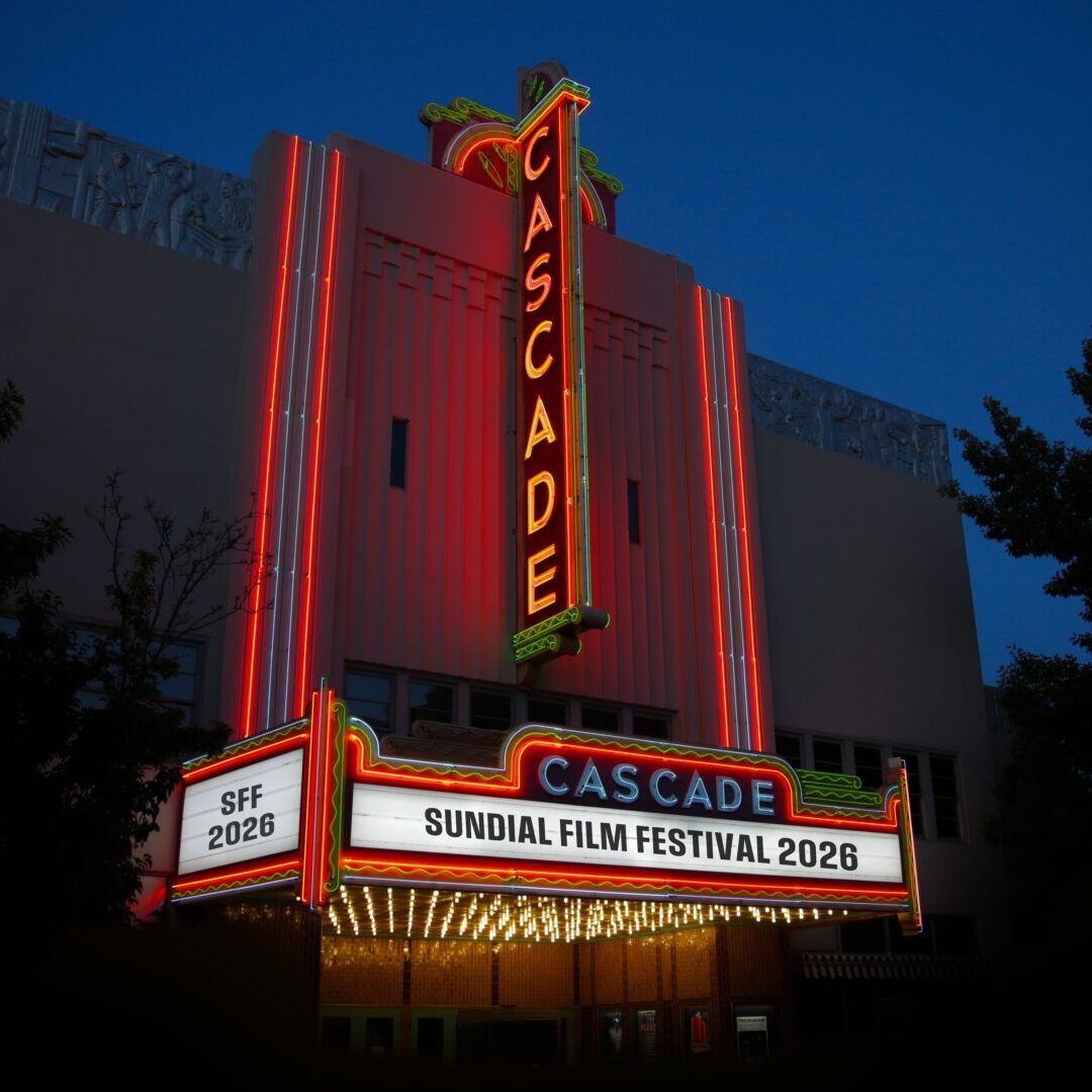 The Cascade Theatre marquee lit in neon, announcing Sundial Film Festival 2026